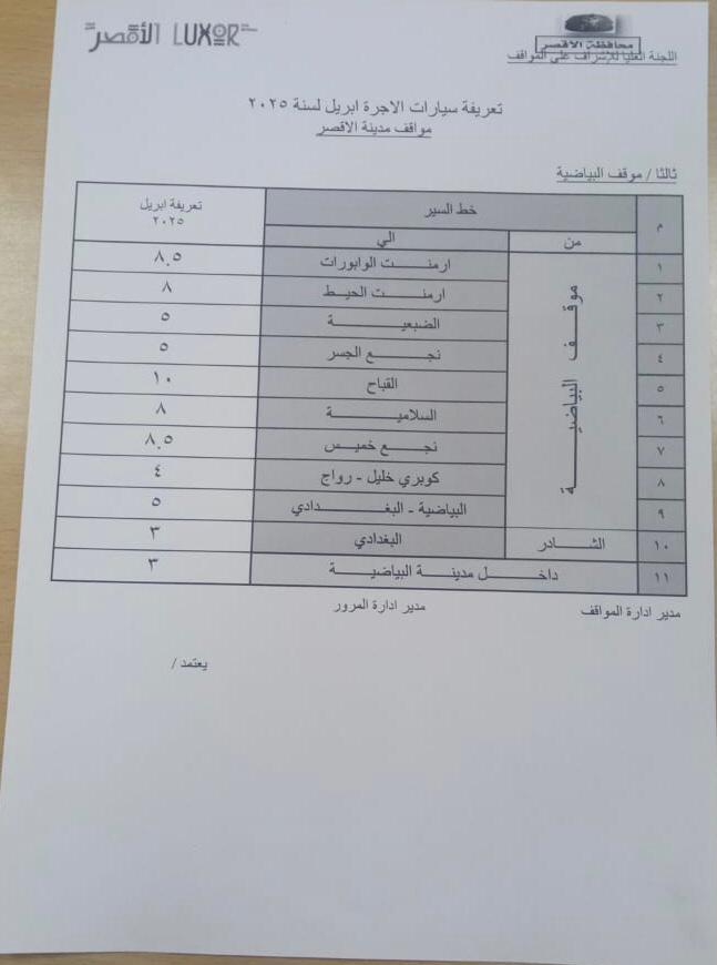 أسعار تعريفة الركوب الجديدة لسيارات الأجرة بمواقف البياضية