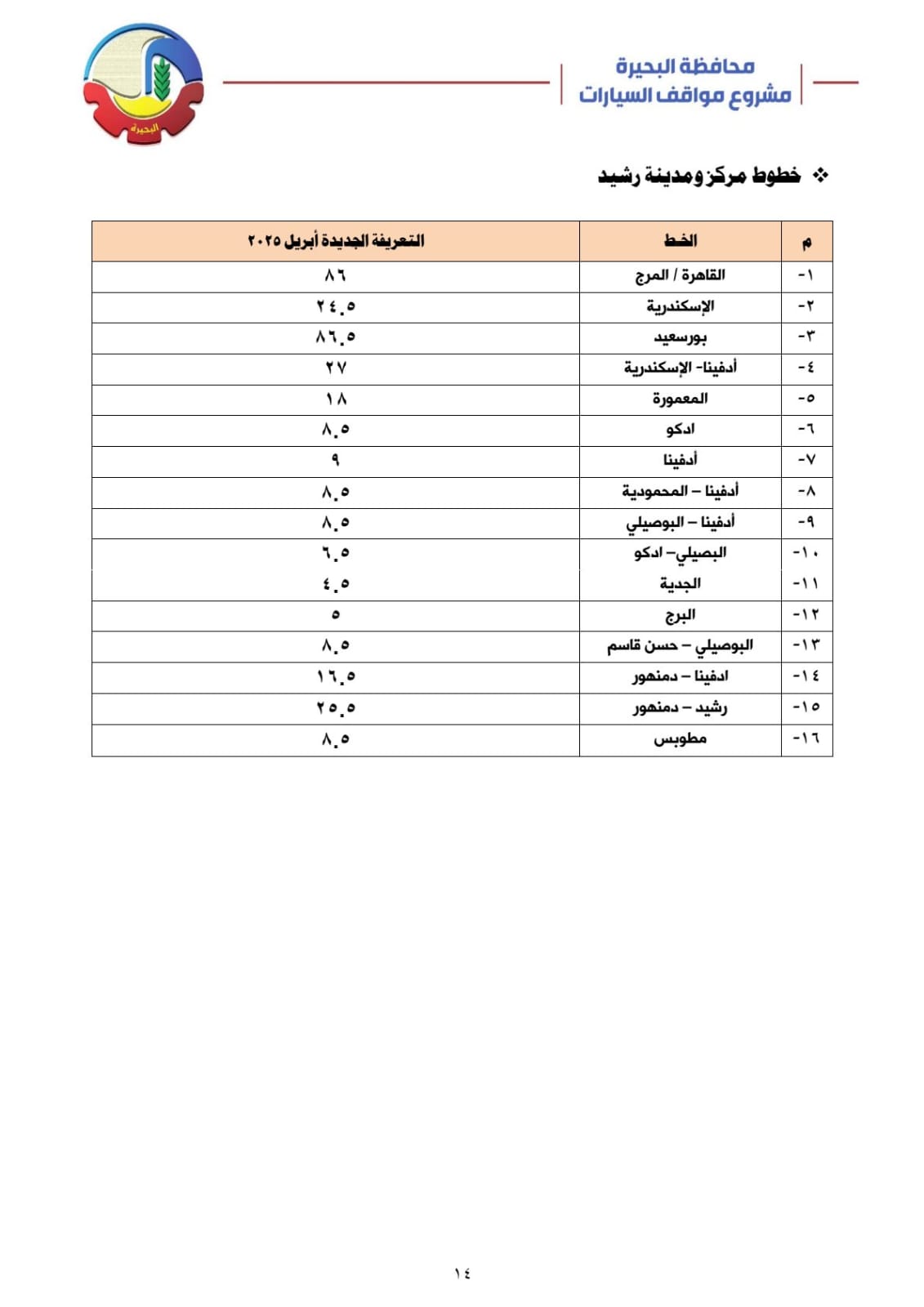 تعريفة الركوب الجديدة بالبحيرة (5)