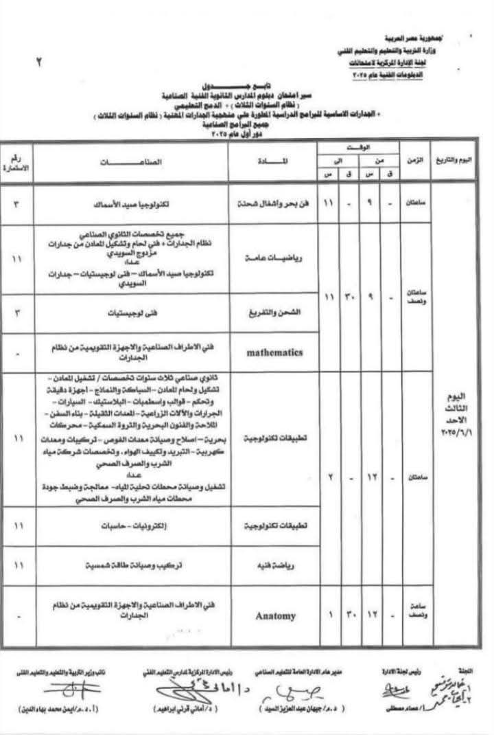 جداول امتحانات الدبلومات الفنية 2025 (11)