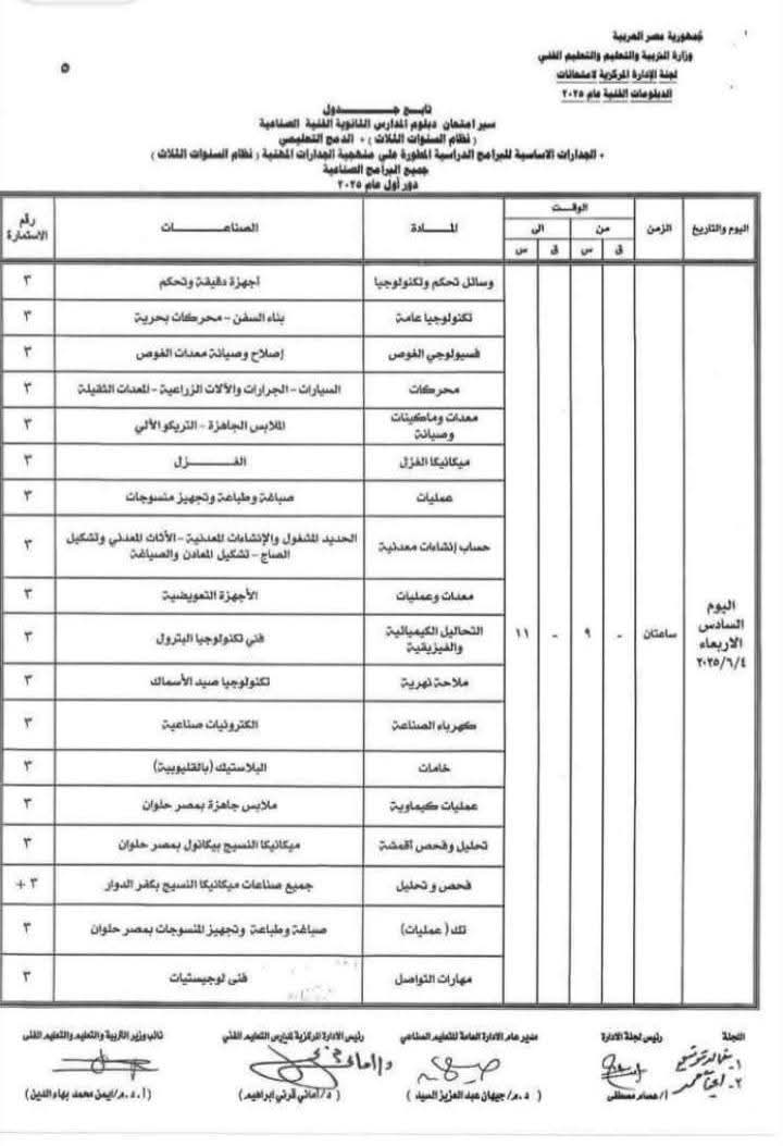 جداول امتحانات الدبلومات الفنية 2025 (2)
