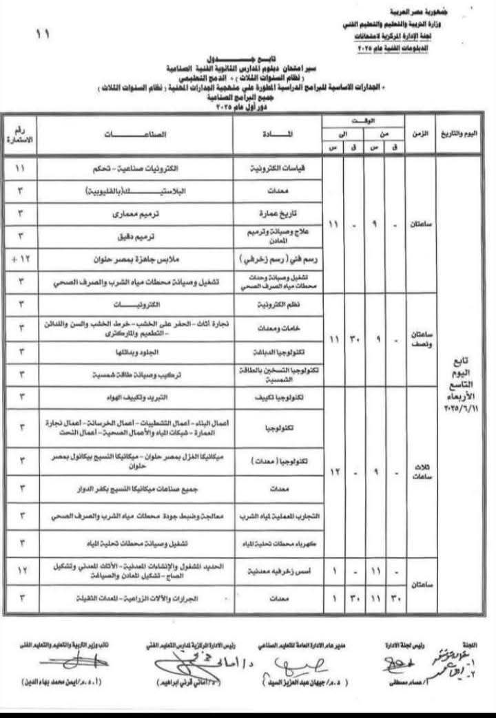 جداول امتحانات الدبلومات الفنية 2025 (8)