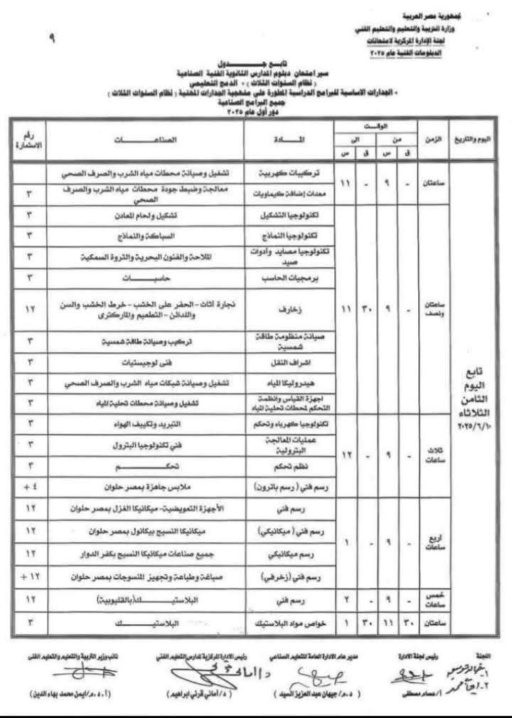جداول امتحانات الدبلومات الفنية 2025 (6)