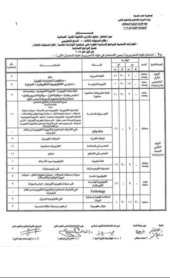 جداول امتحانات الدبلومات الفنية 2025 (10)