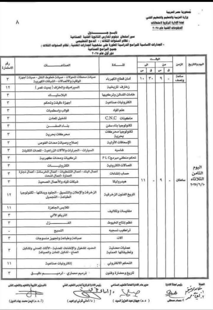 جداول امتحانات الدبلومات الفنية 2025 (5)