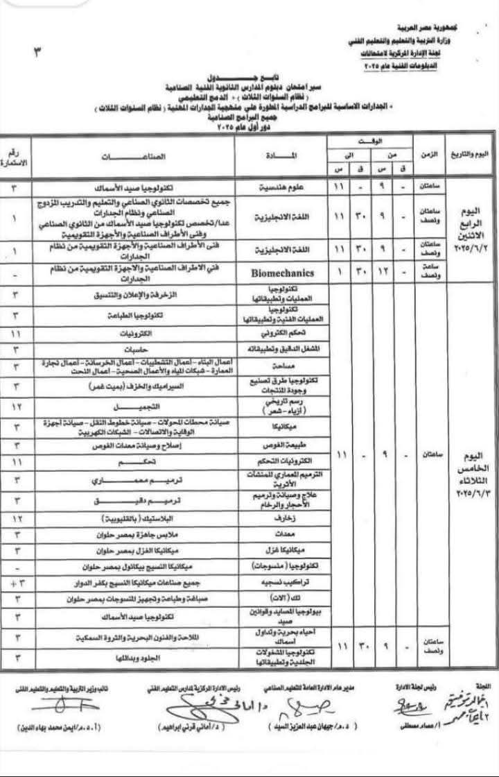 جداول امتحانات الدبلومات الفنية 2025 (12)