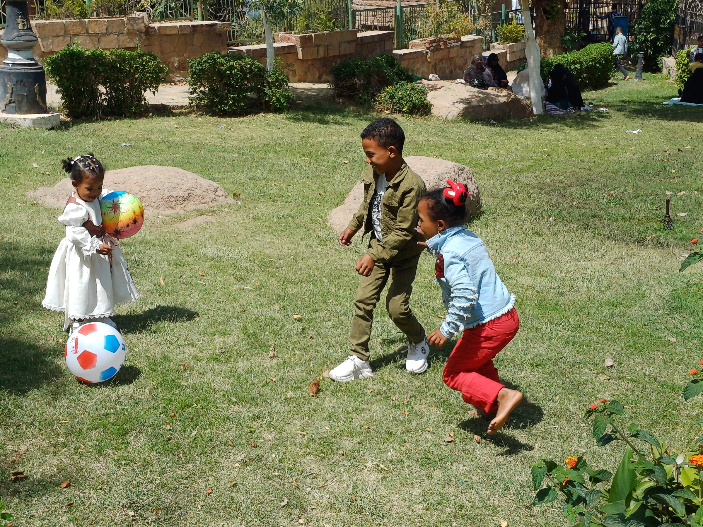 ‪الأطفال يلعبون بالحديقة