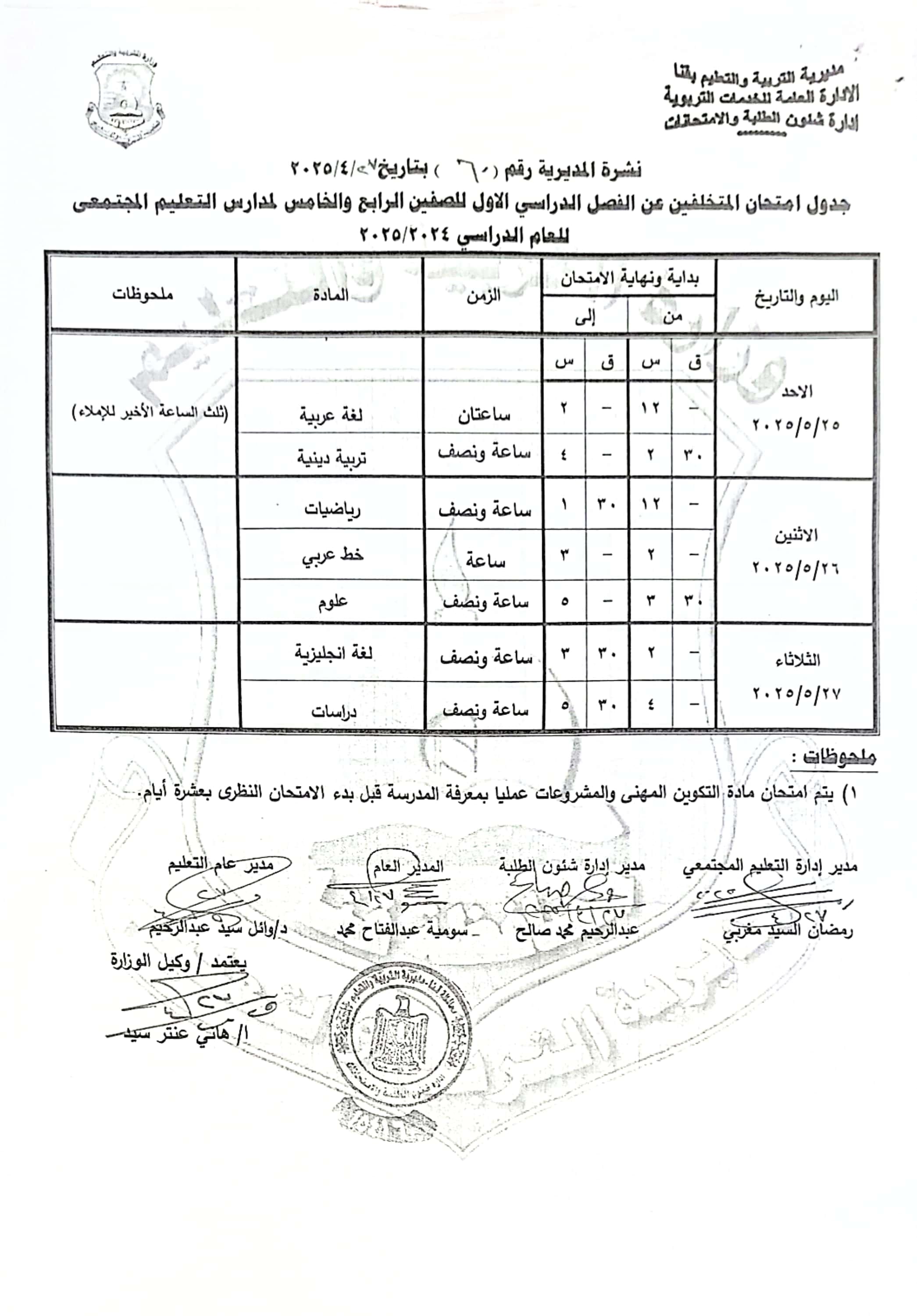 جداول امتحانات الفصل الدراسى الثانى (55)