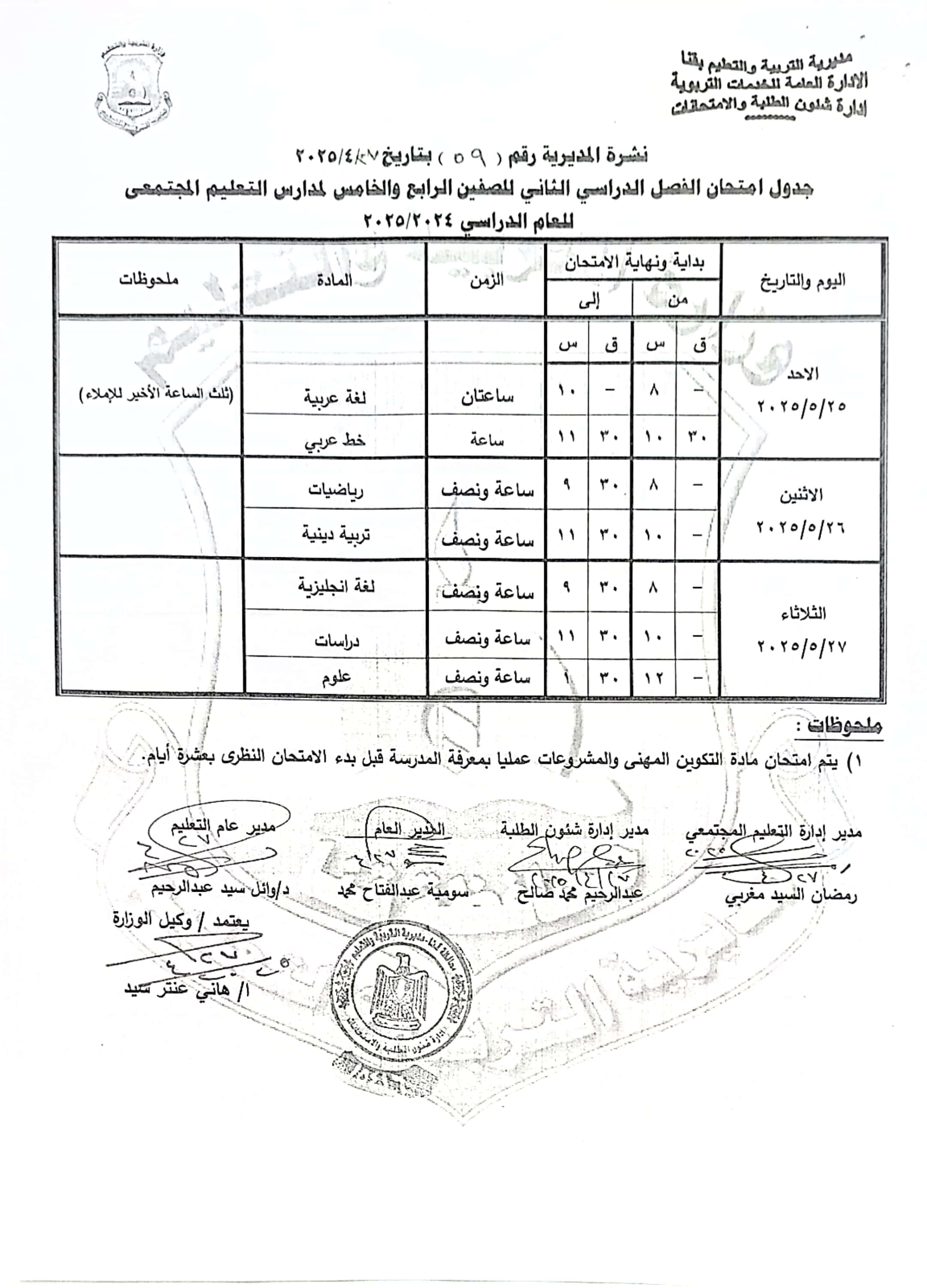 جداول امتحانات الفصل الدراسى الثانى (31)