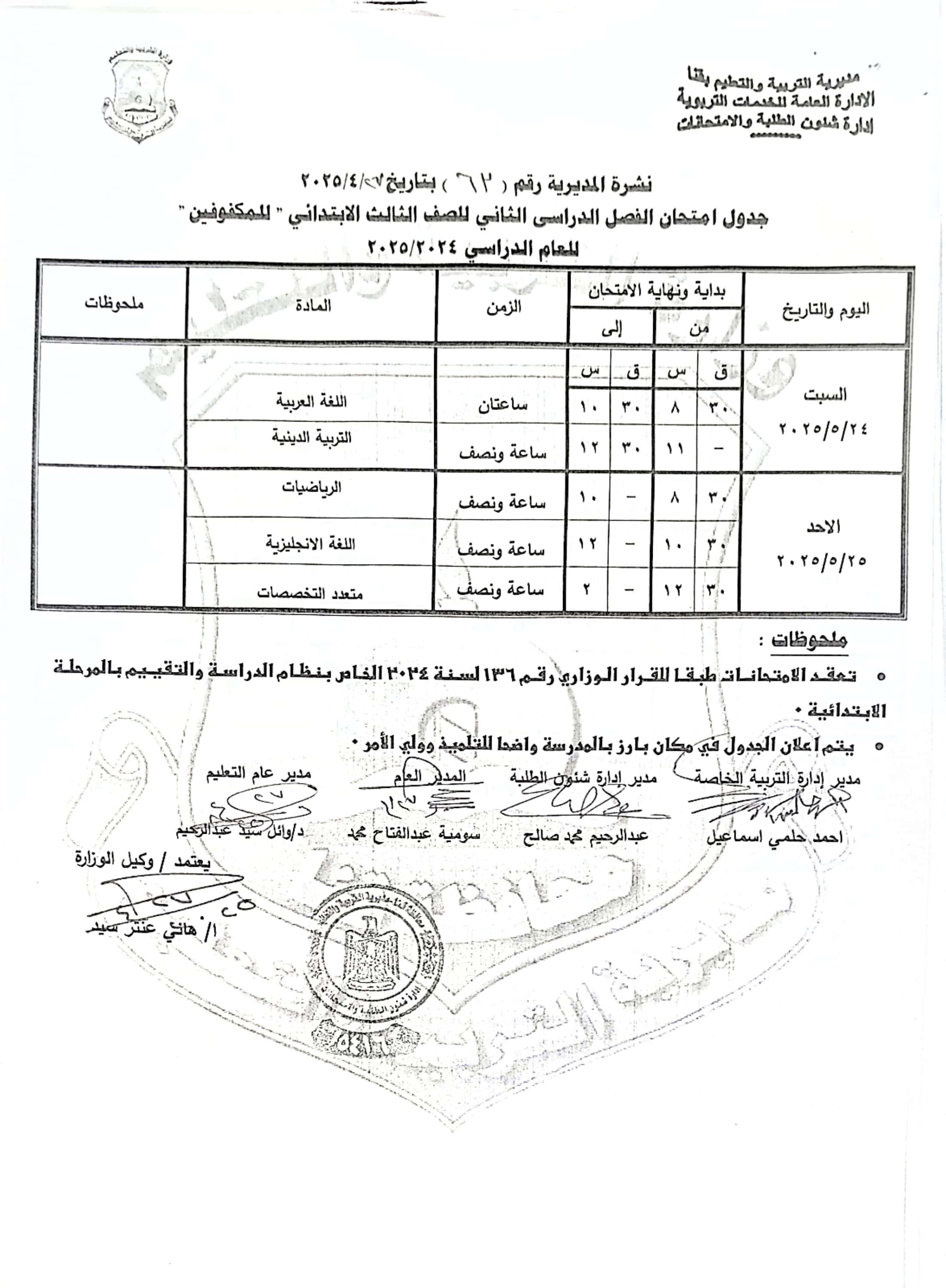 جداول امتحانات الفصل الدراسى الثانى (13)