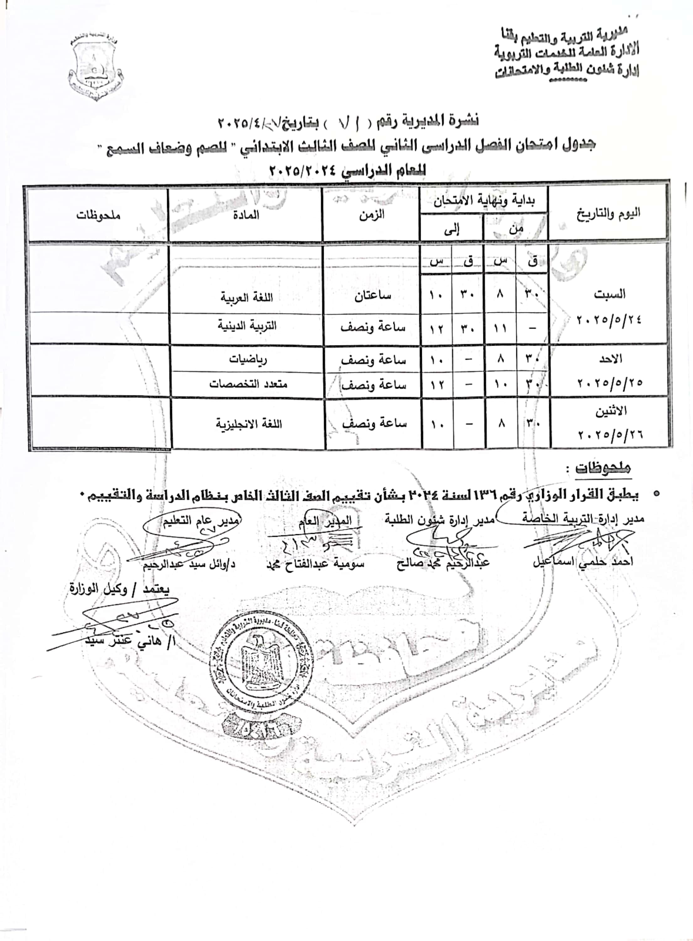 جداول امتحانات الفصل الدراسى الثانى (50)