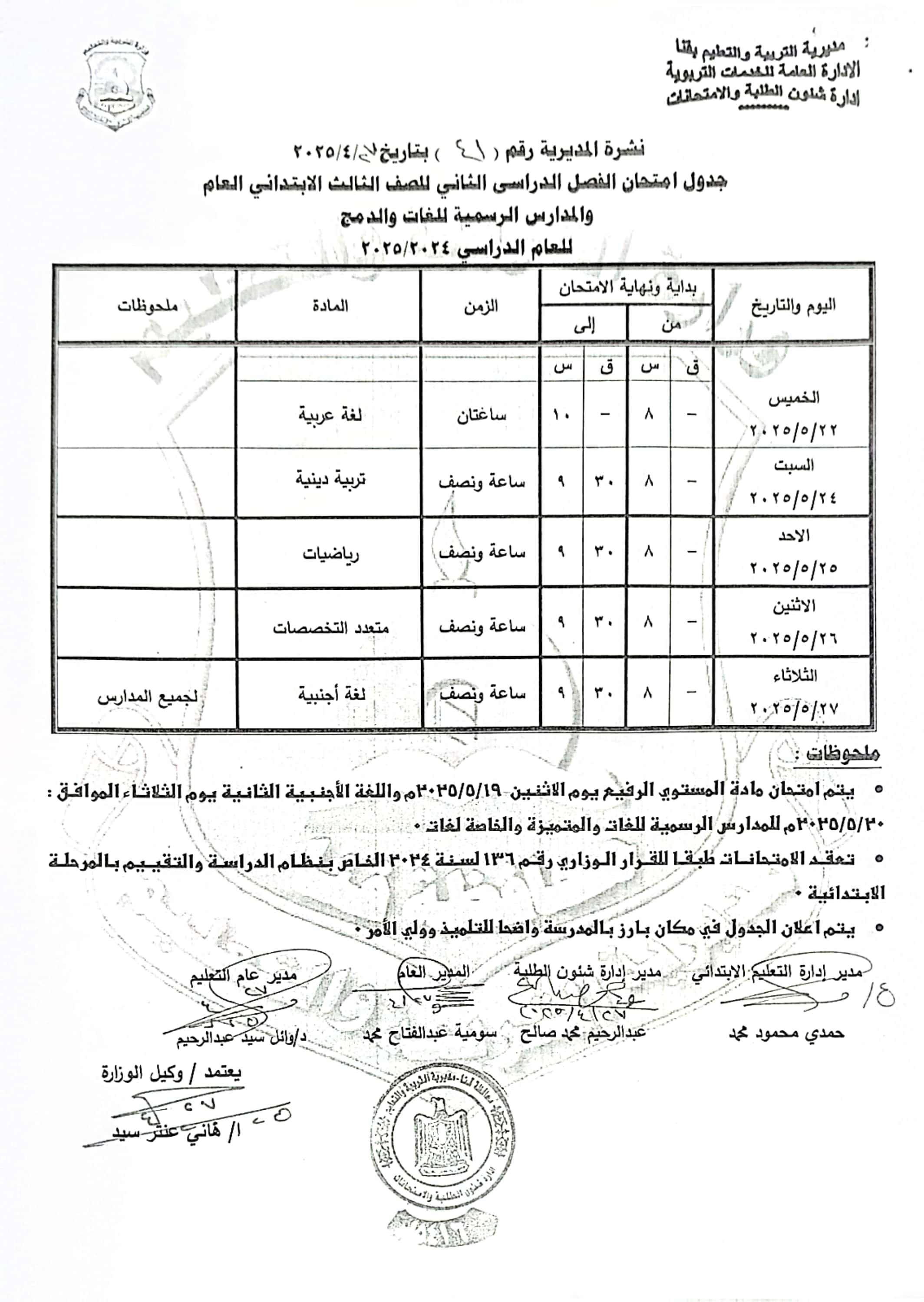 جداول امتحانات الفصل الدراسى الثانى (53)