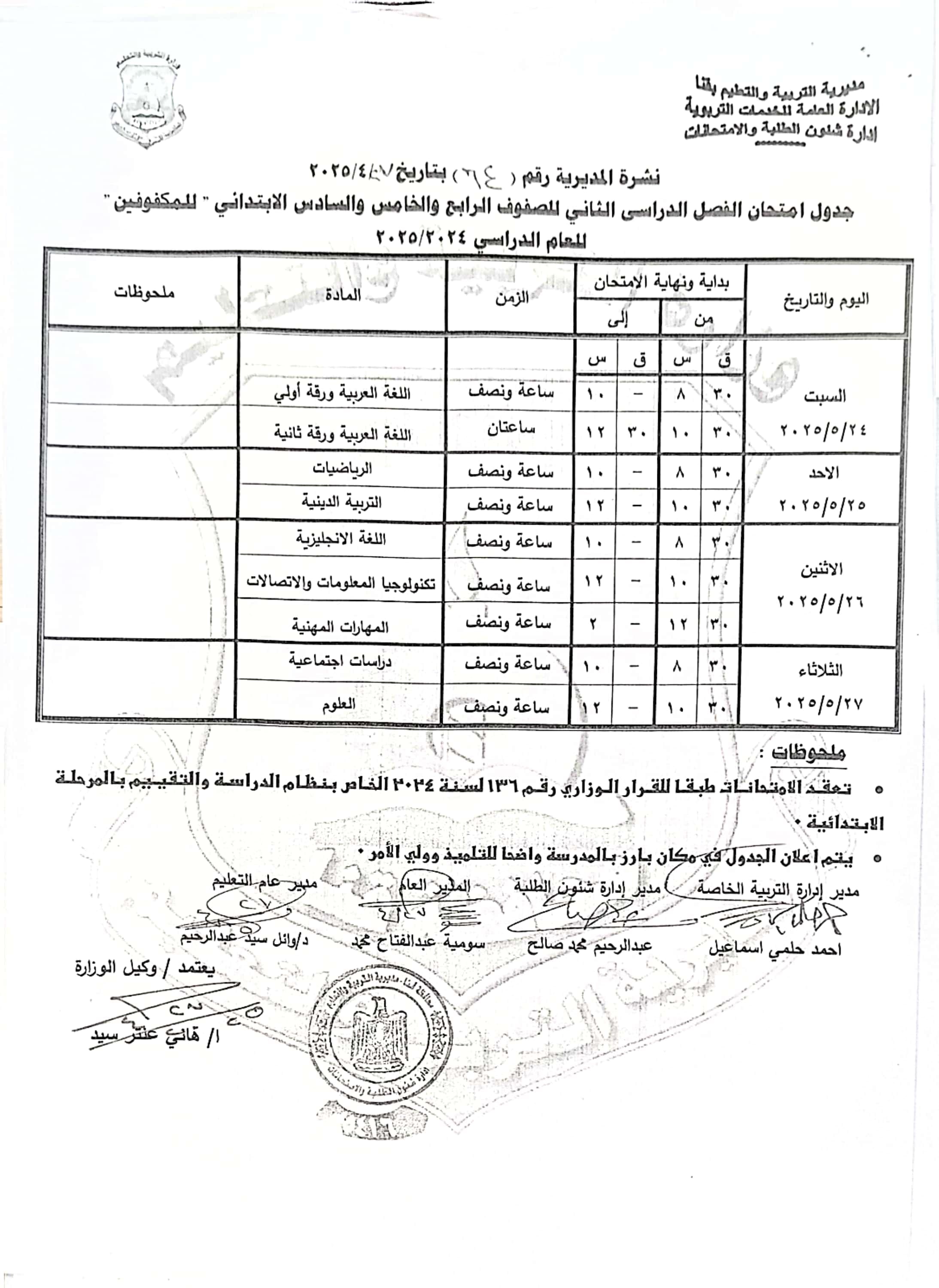 جداول امتحانات الفصل الدراسى الثانى (35)