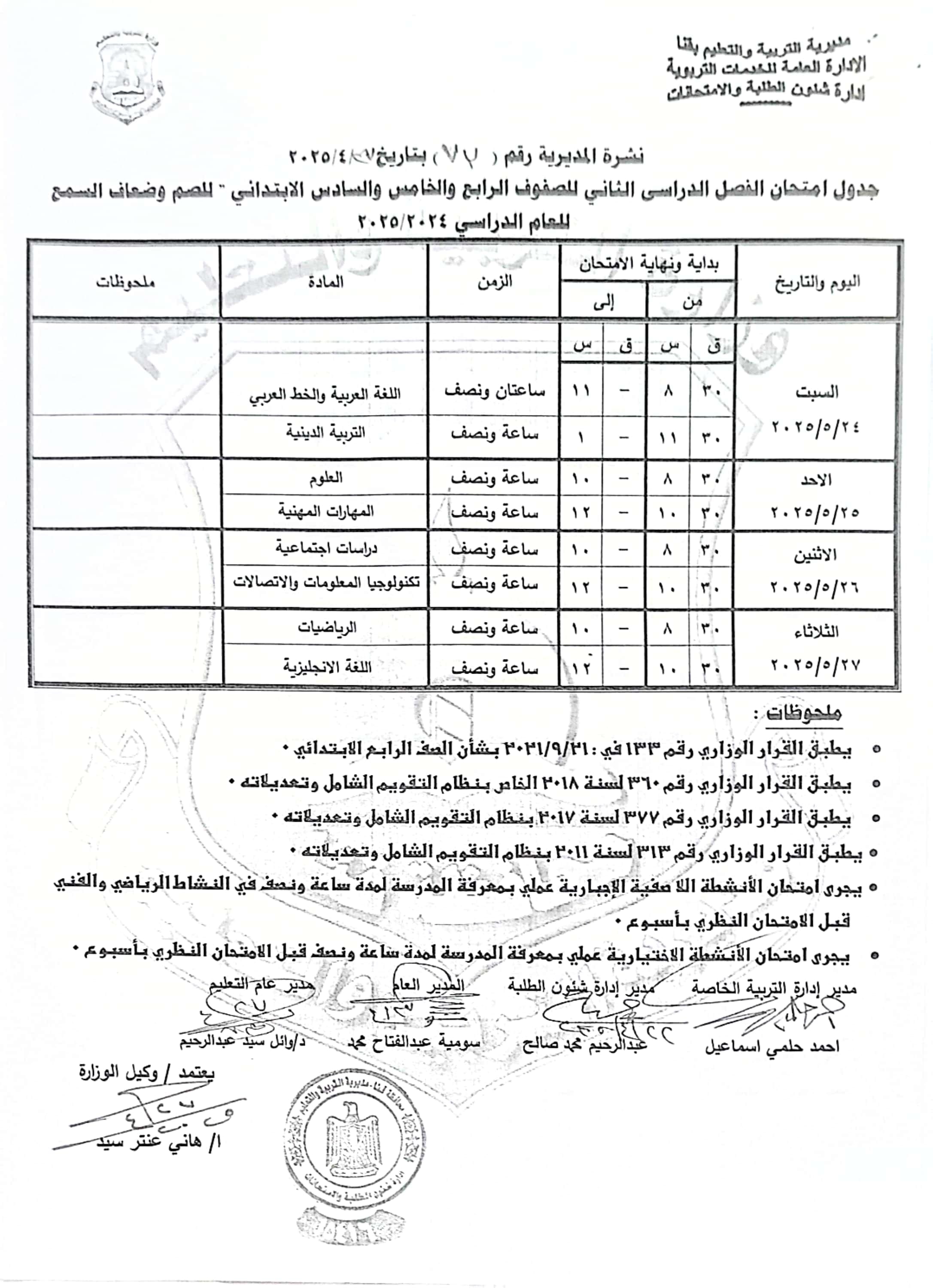 جداول امتحانات الفصل الدراسى الثانى (19)