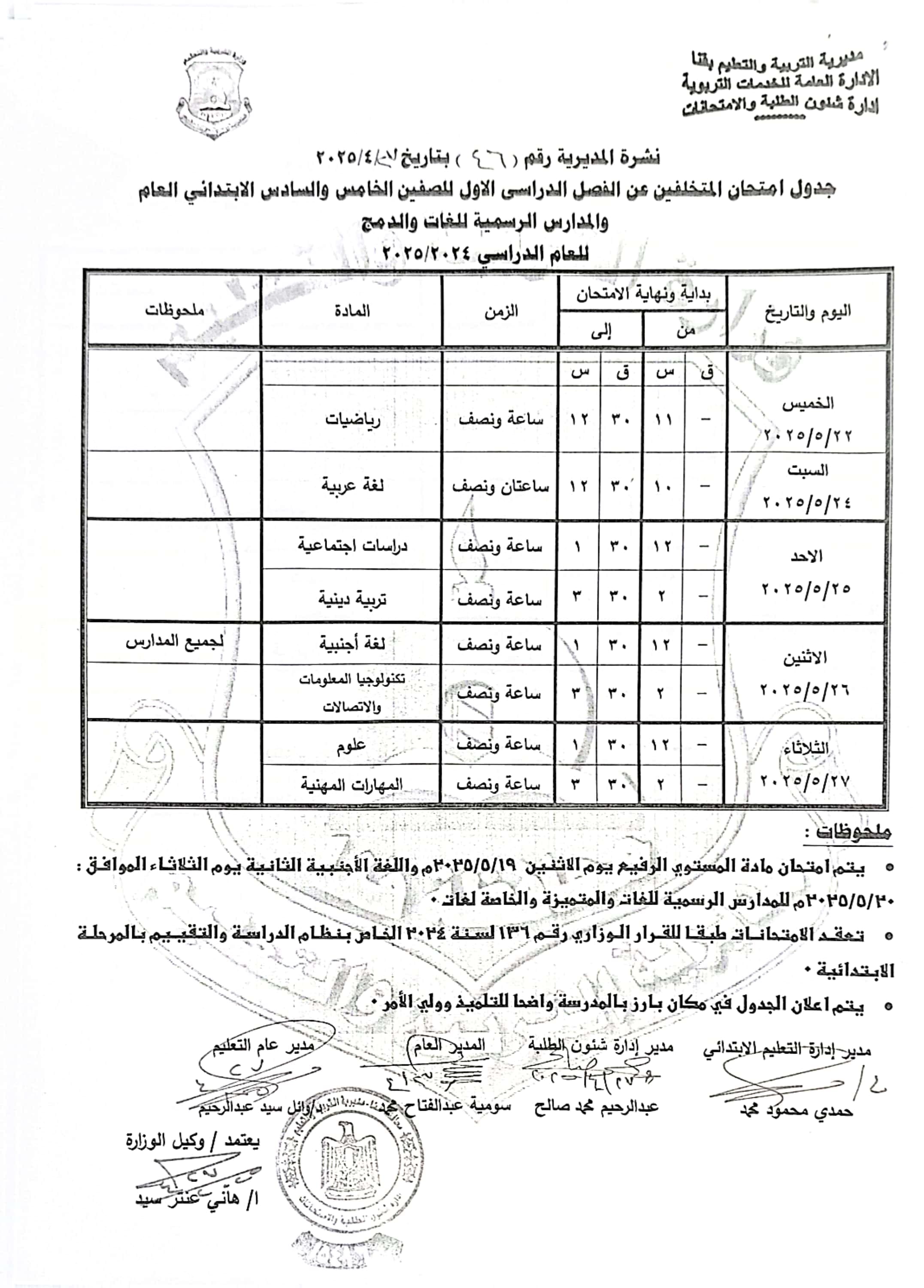 جداول امتحانات الفصل الدراسى الثانى (14)