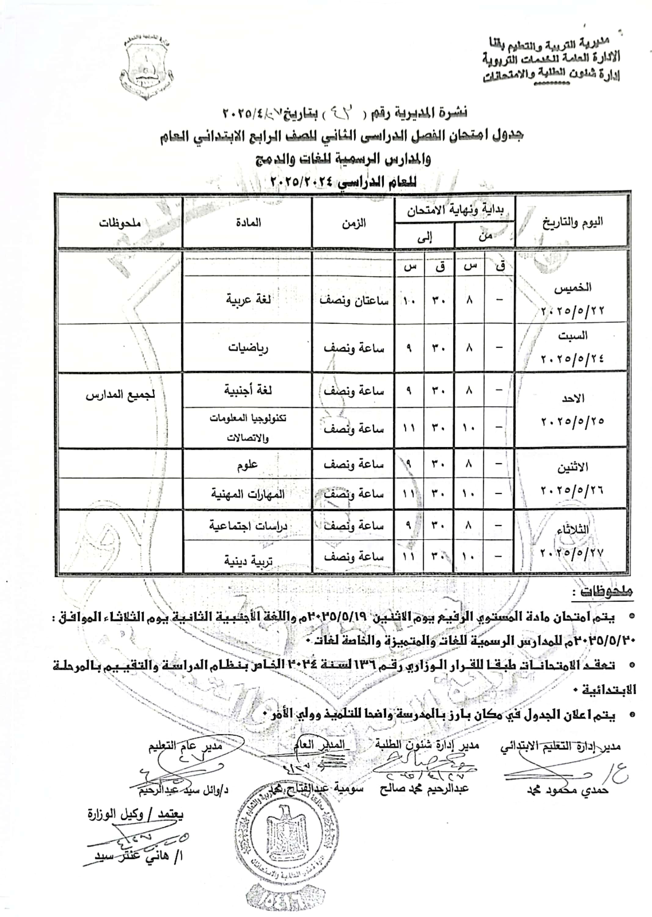 جداول امتحانات الفصل الدراسى الثانى (24)
