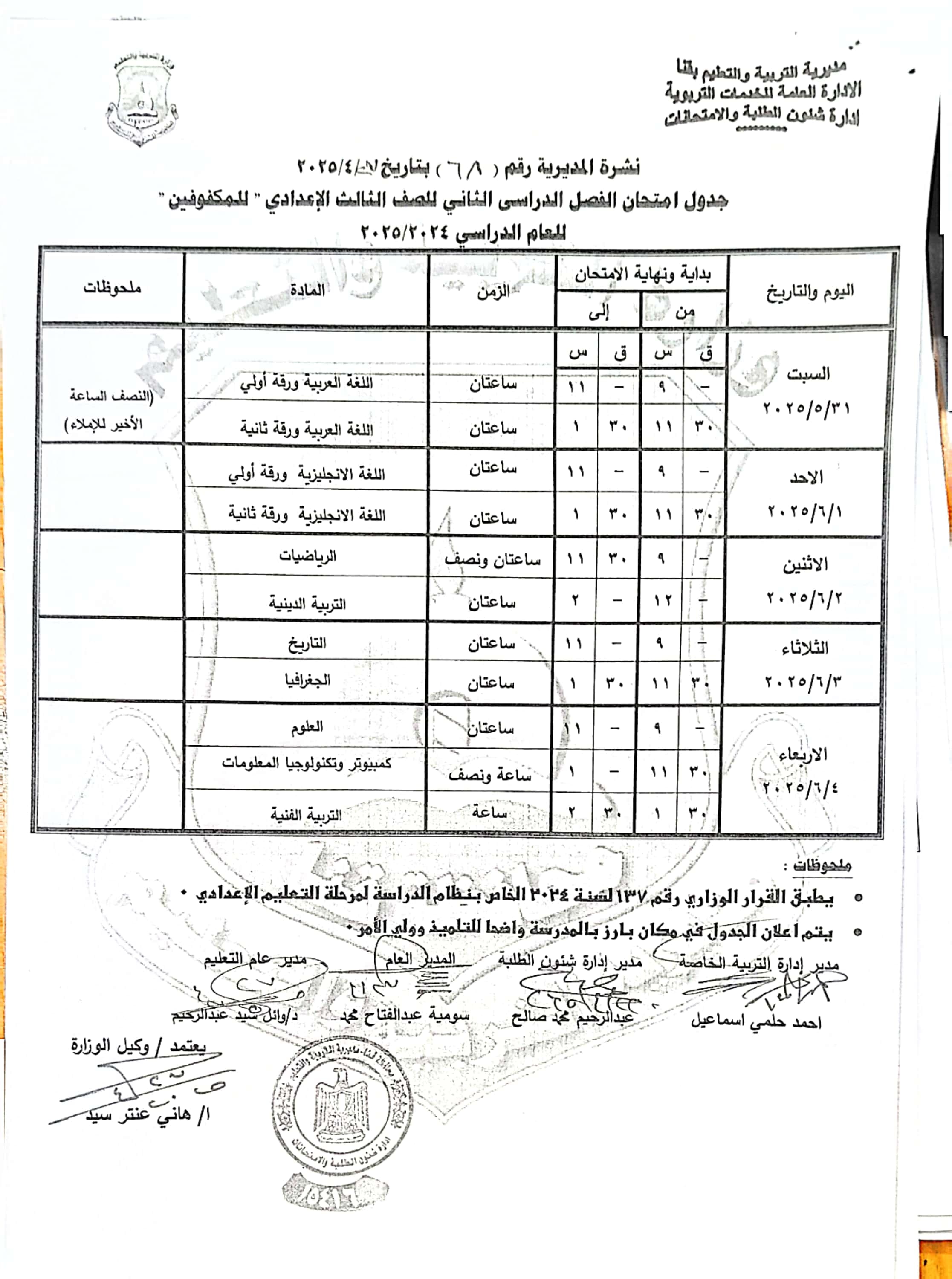 جداول امتحانات الفصل الدراسى الثانى (54)