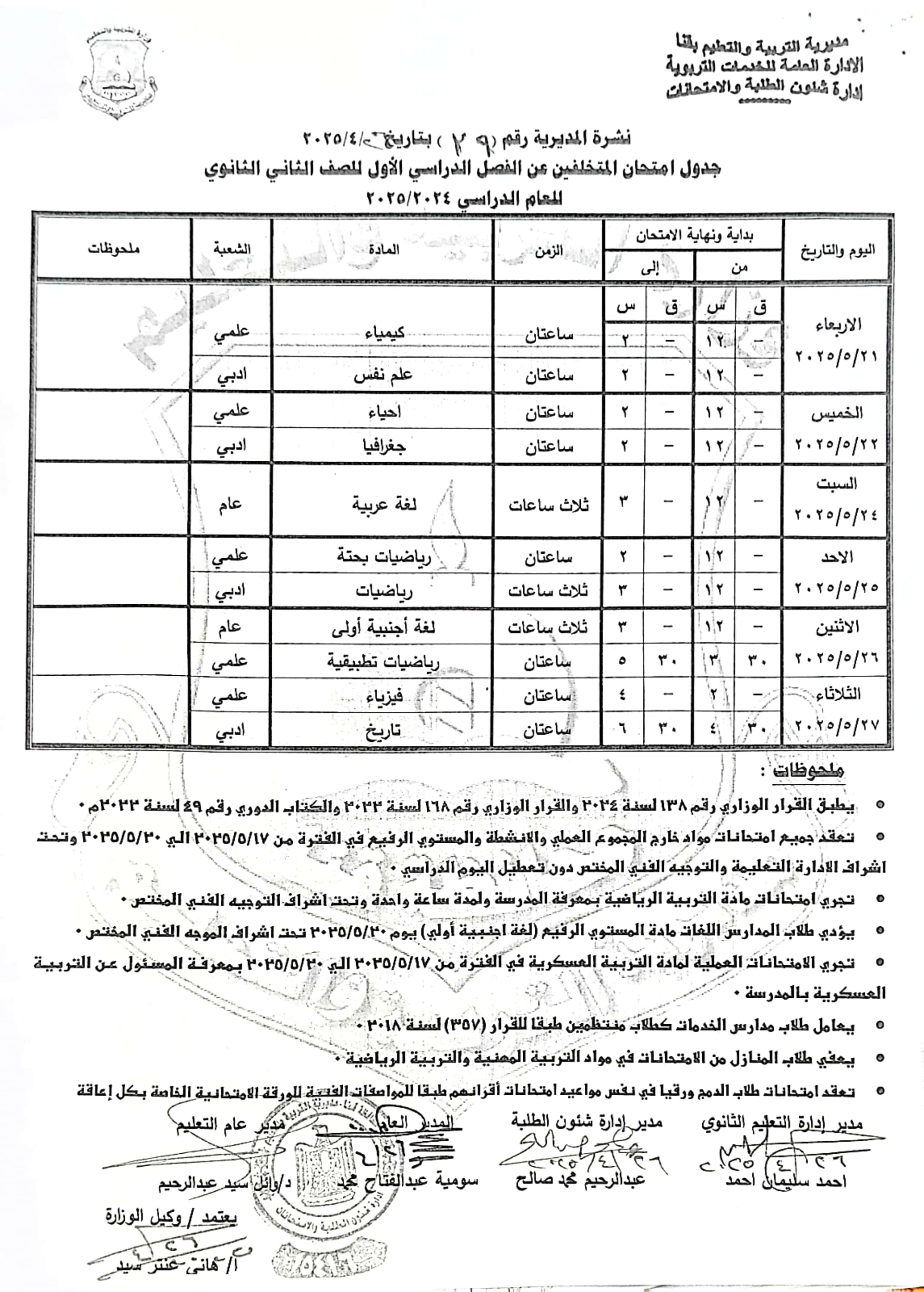 جداول امتحانات الفصل الدراسى الثانى (22)