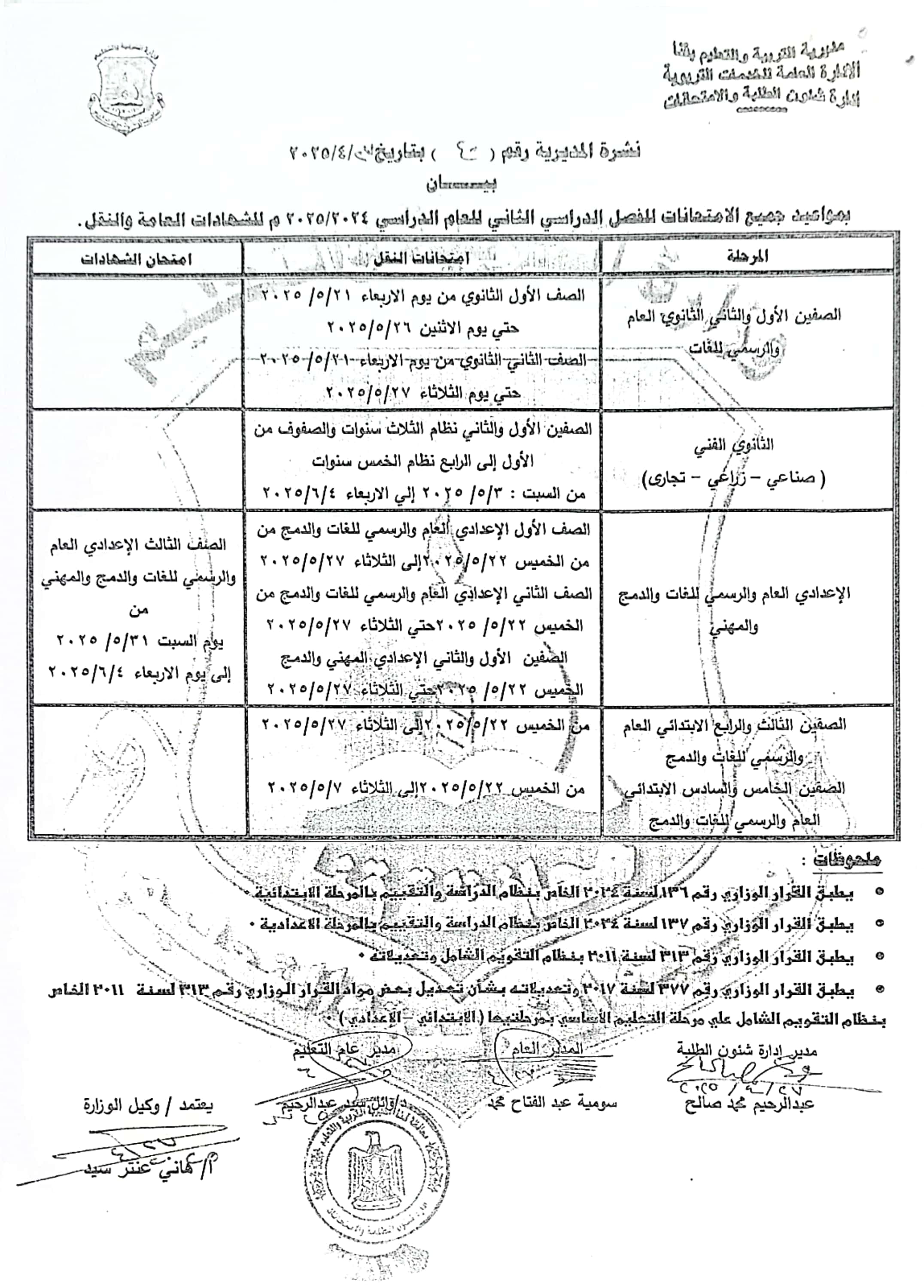 جداول امتحانات الفصل الدراسى الثانى (52)