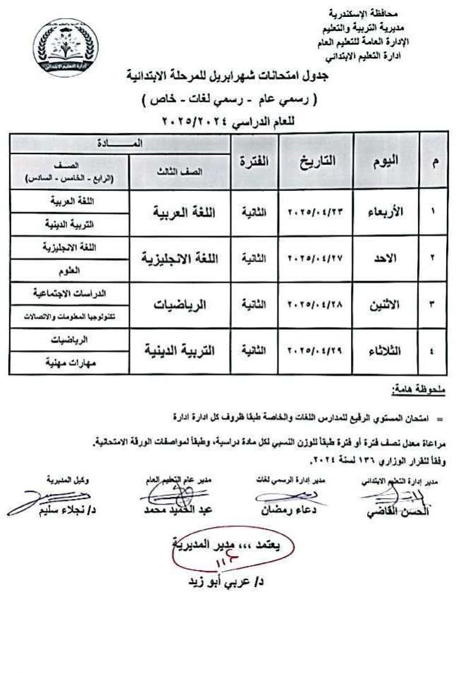 جدول امتحانات شهر ابريل (2)