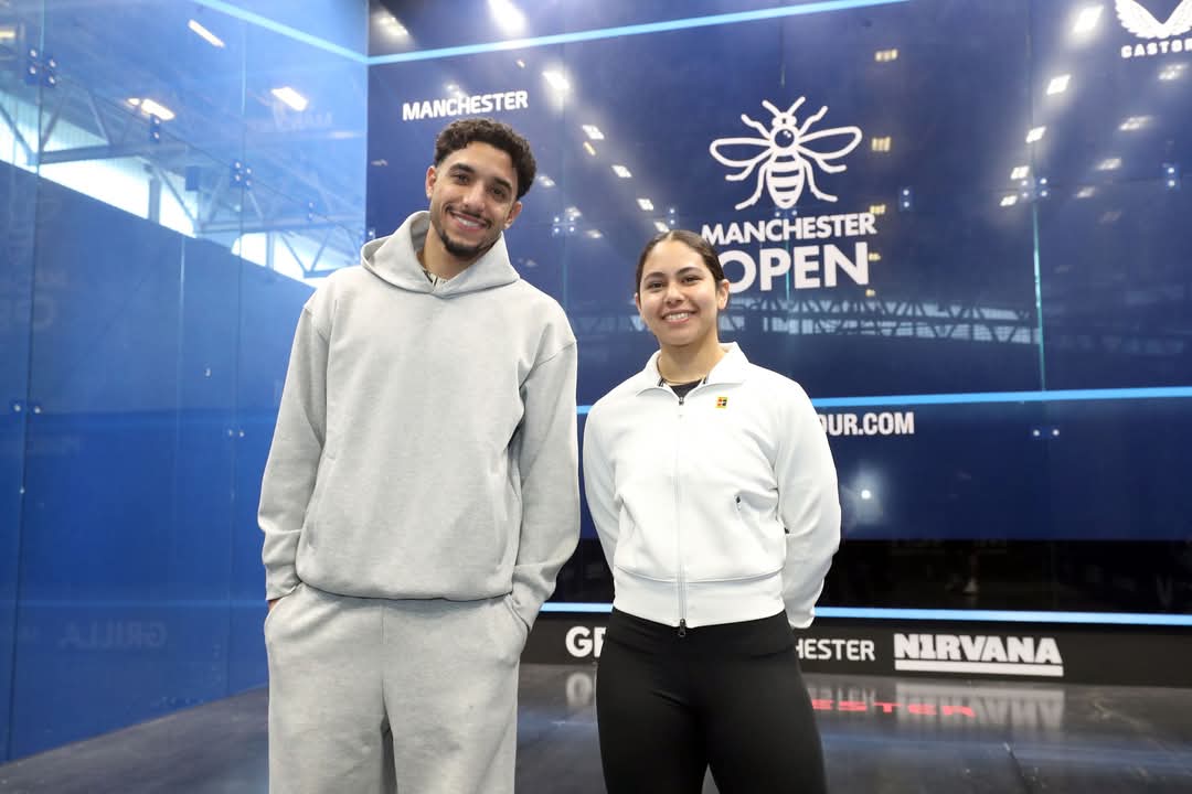 عمر مرموش مع بطلة الإسكواش