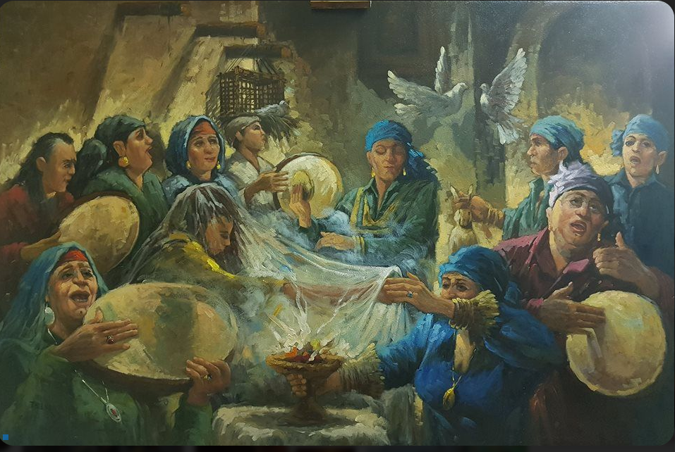 لوحة للفنان الدكتور طه القرني عن طقس الزار