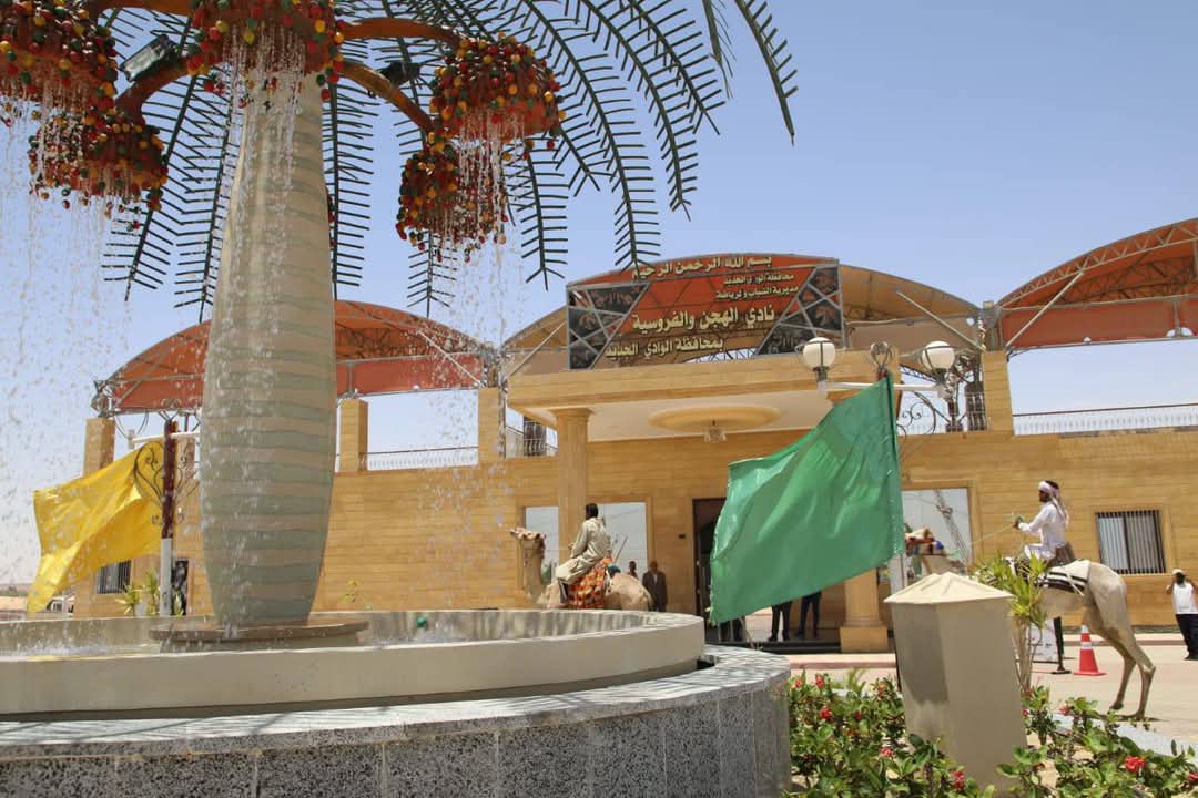 مدخل نادى الهجن والفروسية الدولى بالوادى الجديد مدخل نادى الهجن والفروسية الدولى بالوادى الجديد