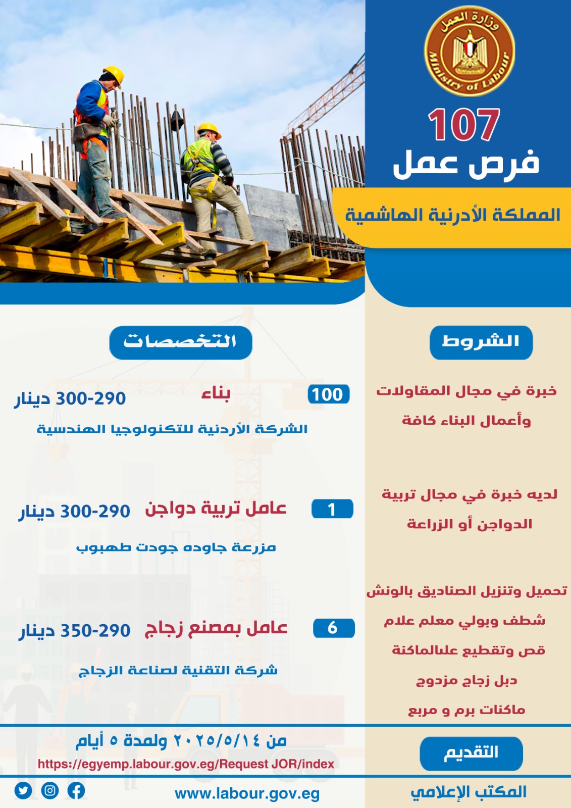 فرصة عمل فى المقاولات بالأردن فرصة عمل فى المقاولات بالأردن