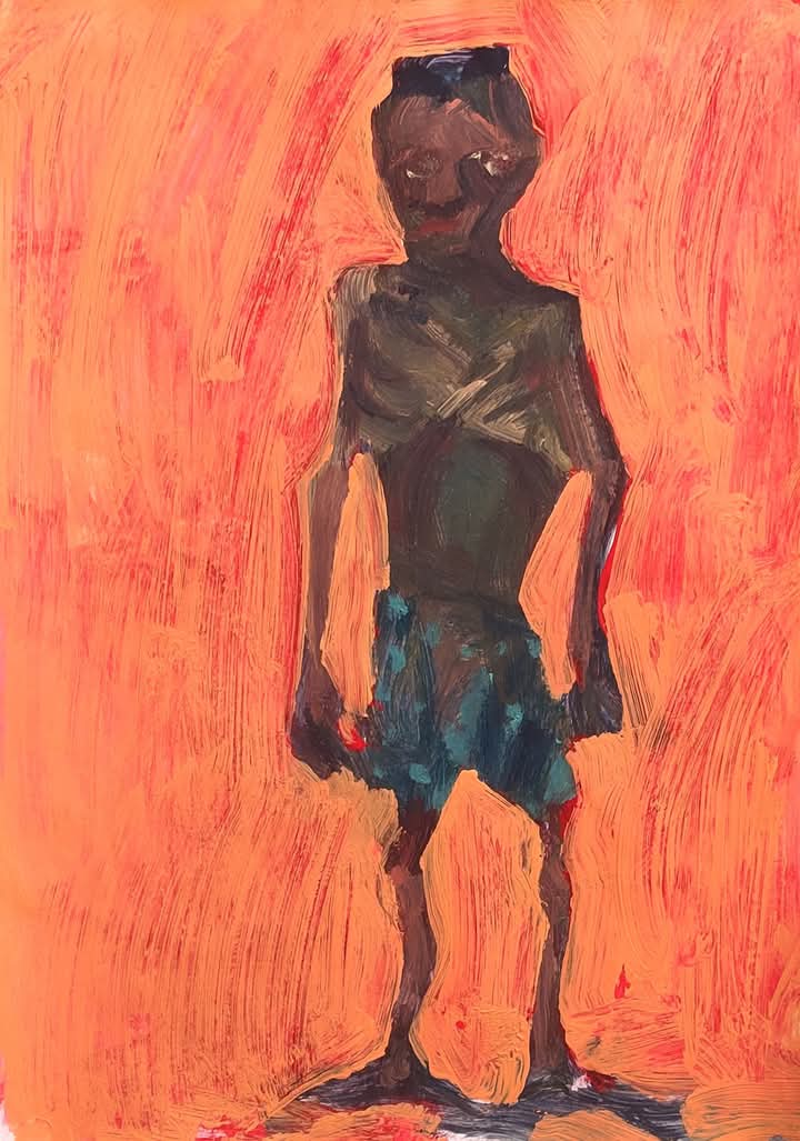 رسم تعبيرى عن نقص أوزان سكان غزة بسبب المجاعة
