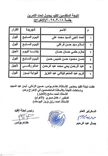 اسماء المقبولين في جدول القيد تحت التمرين (13)