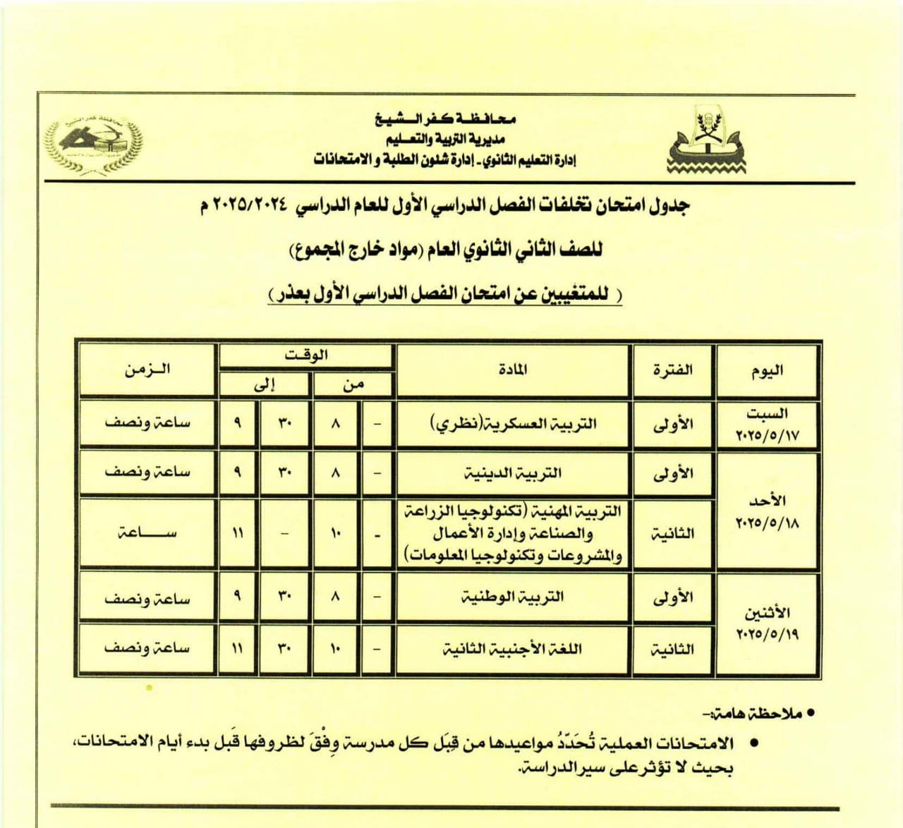 جدول مواد خارج المجموع لمتغيبين جدول مواد خارج المجموع لمتغيبين