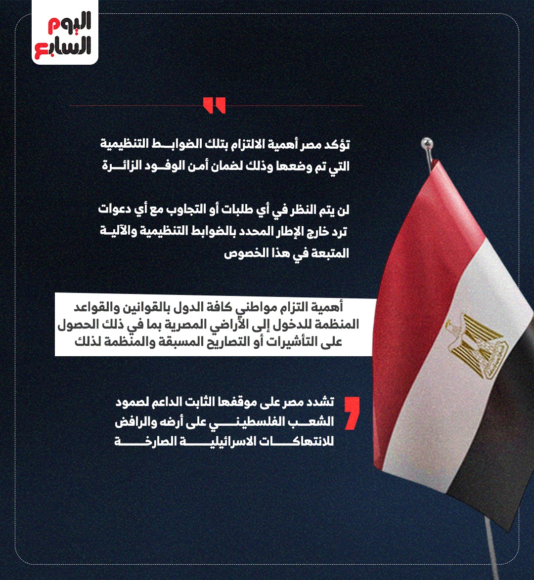 مصر تدعو مواطنى الدول الالتزام بالقوانين والقواعد المنظمة لدخول أراضيها