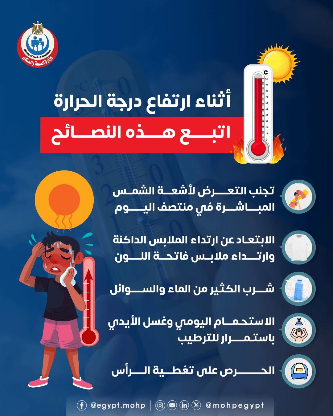 النصائح أثناء ارتفاع درجة الحرارة النصائح أثناء ارتفاع درجة الحرارة