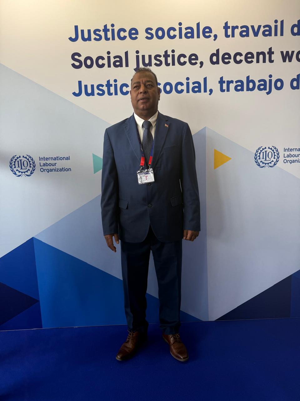 عيد مرسال الأمين العام لاتحاد العمال خلال مشاركته بمؤتمر العمل الدولى