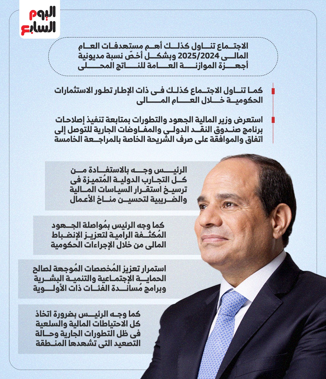 الرئيس يوجه باتخاذ الاحتياطات المالية والسلعية فى ظل التطورات بالمنطقة