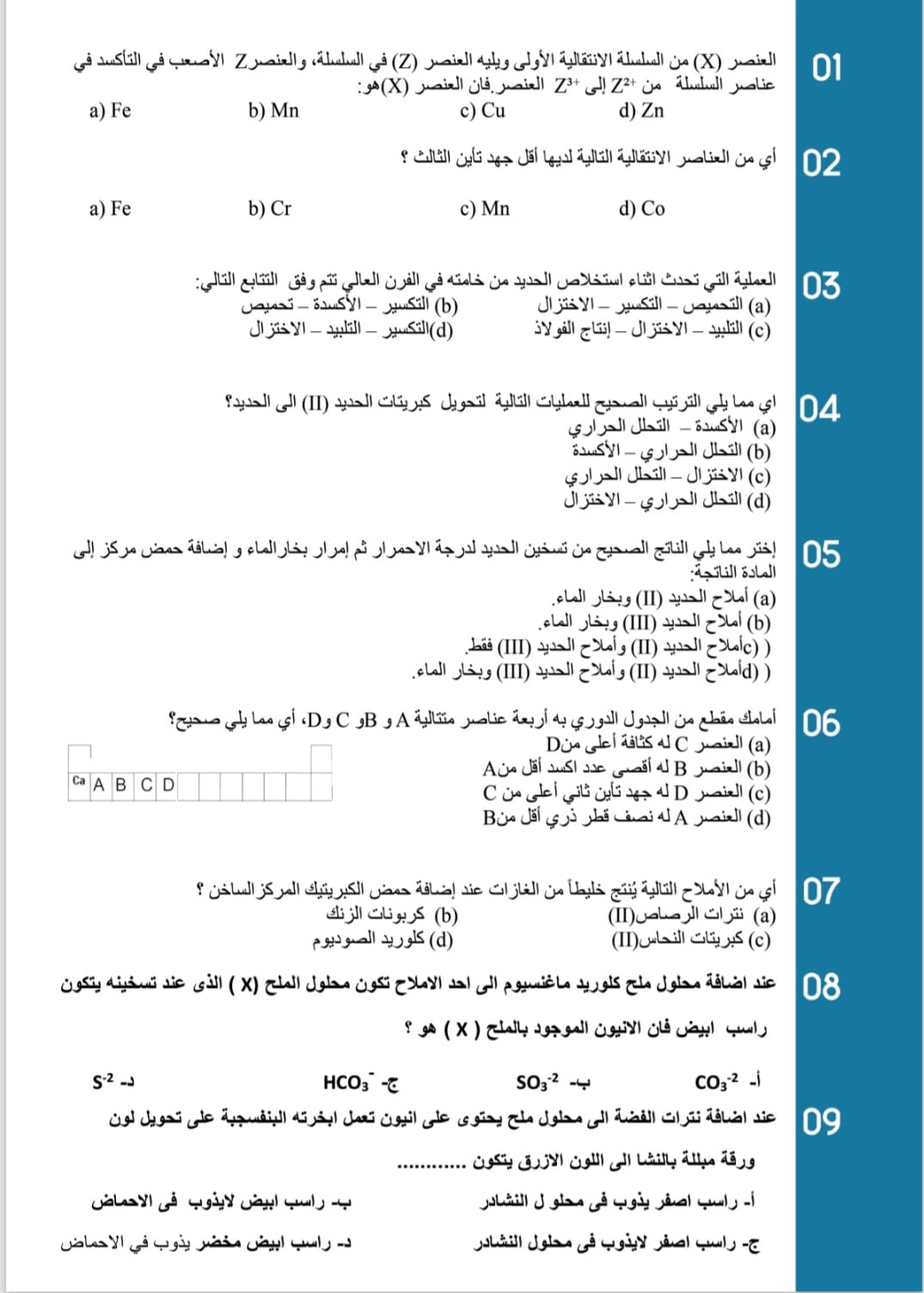 مراجعة الكيمياء