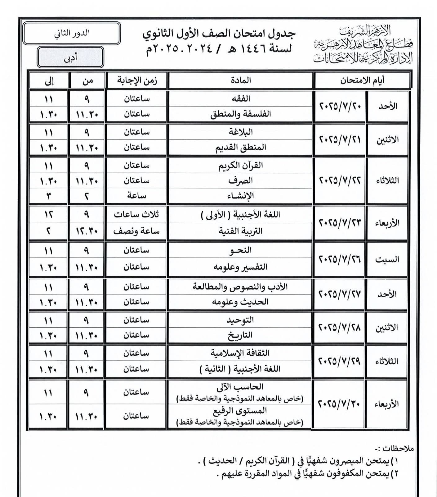 الصف الأول الثانوى  20 ادبى