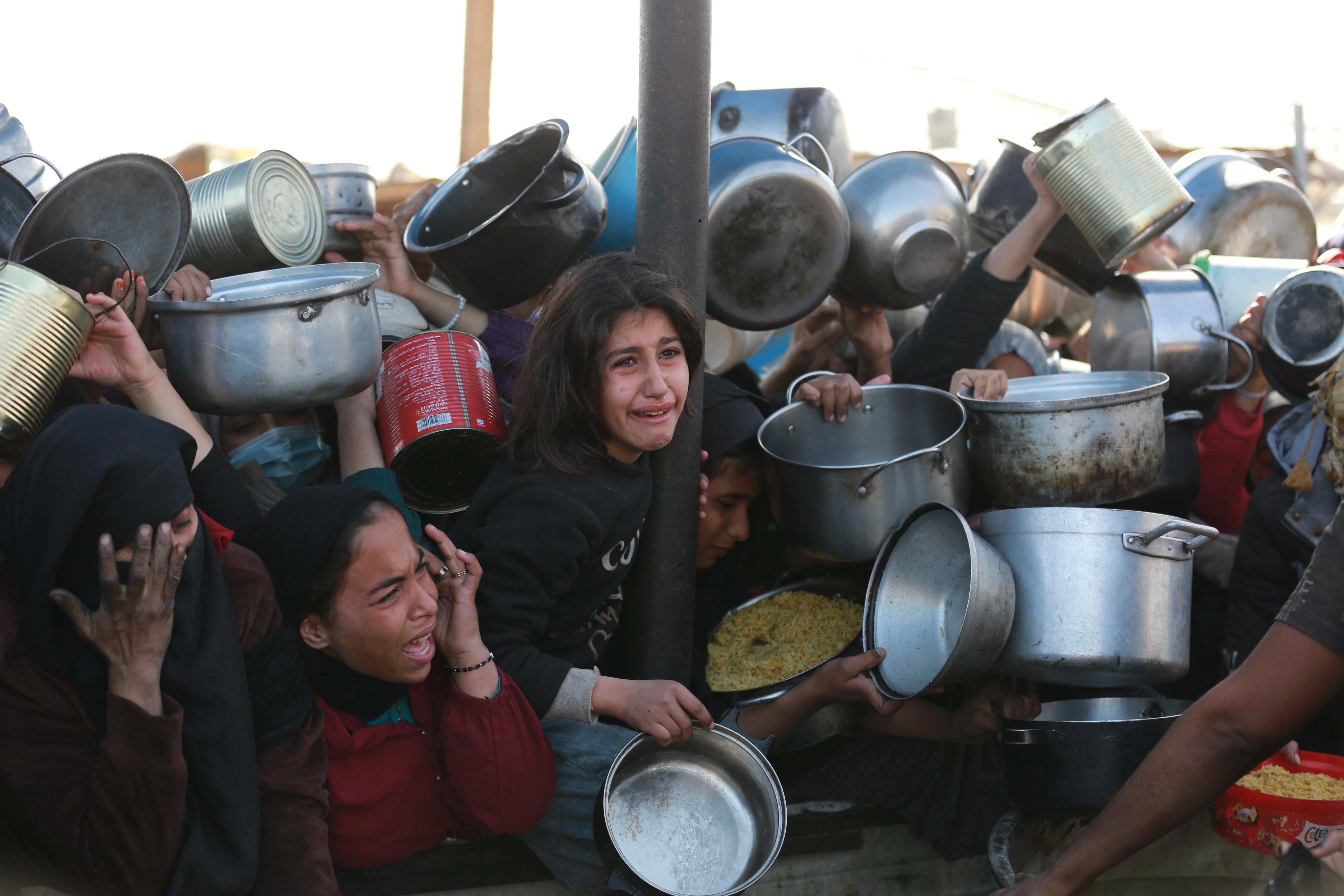 بطونهم خاوية .. فلسطينيون في غزة يصطفون للحصول على الطعام