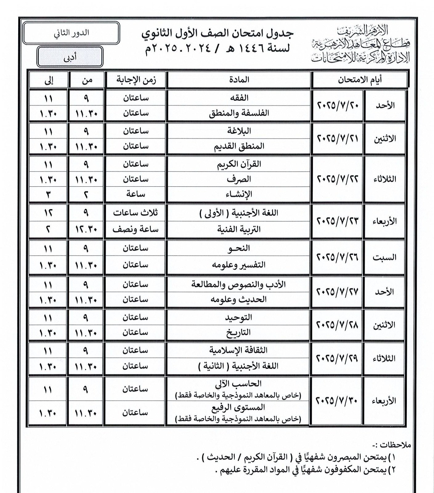 الصف الاول الثانوى ادبى