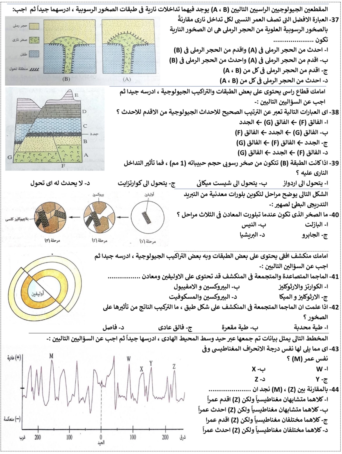 أسئلة مادة الجيولوجيا أسئلة مادة الجيولوجيا