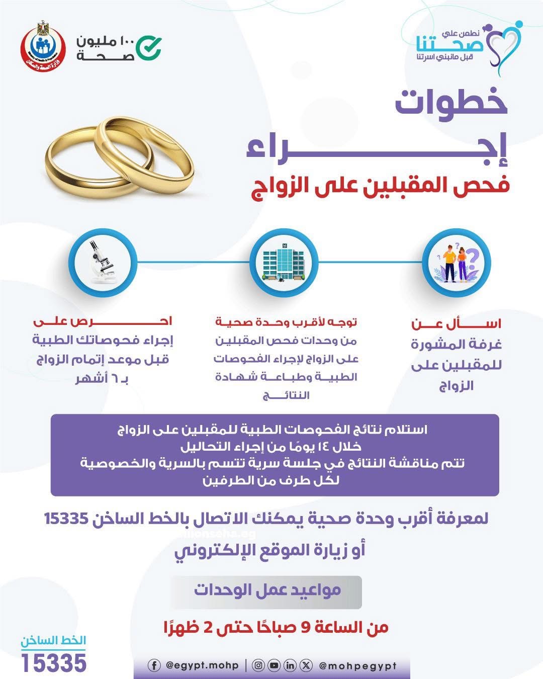 إجراءات فحص المقبلين على الزواج إجراءات فحص المقبلين على الزواج