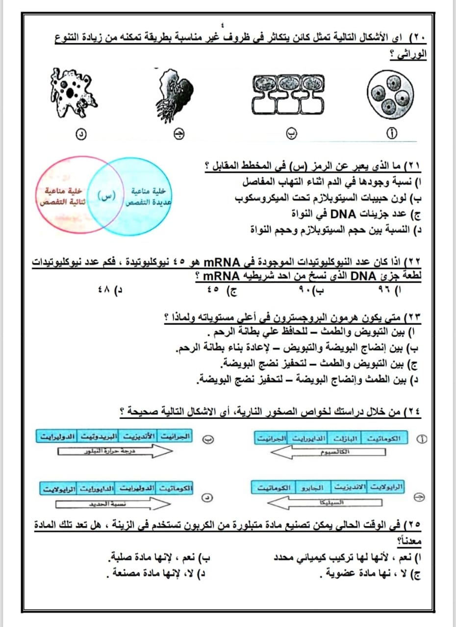مراجعة مادة الأحياء للثانوية العامة
