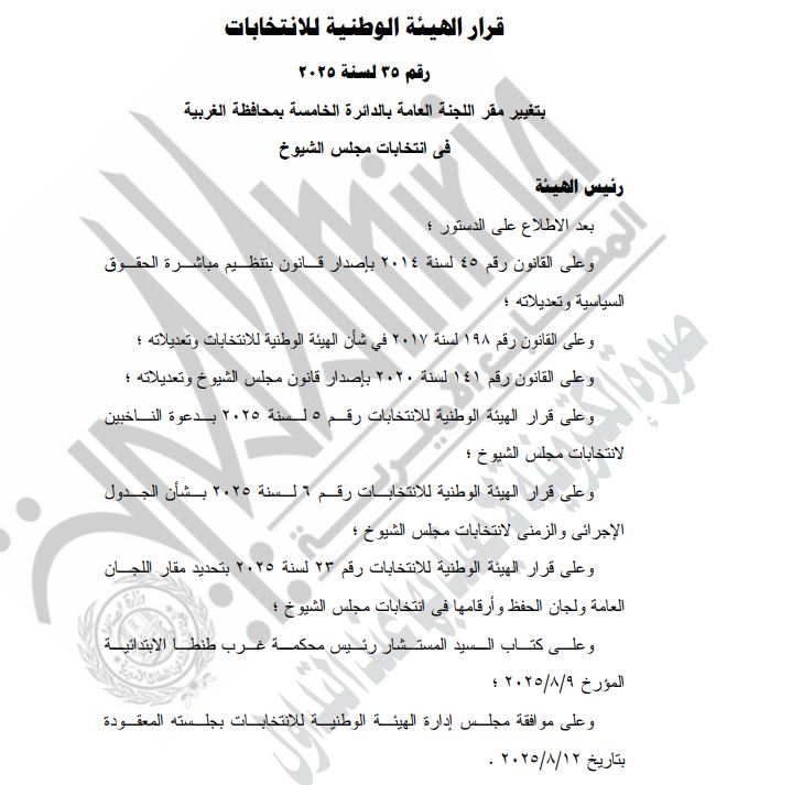 قرار الهيئة الوطنية