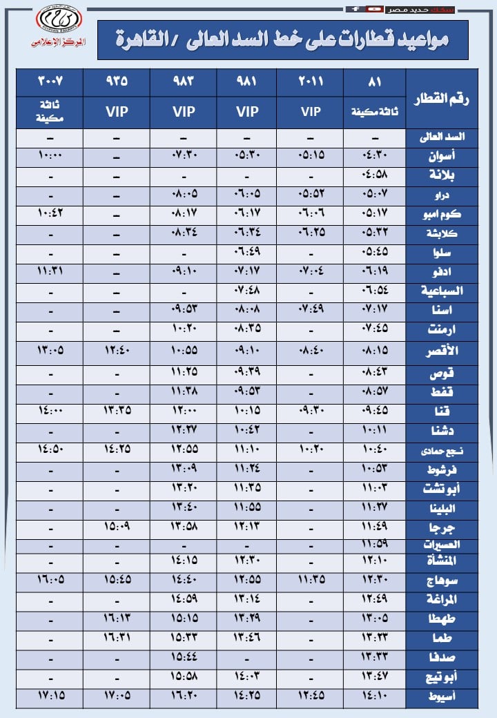 مواعيد نجع حمادى وجرجا
