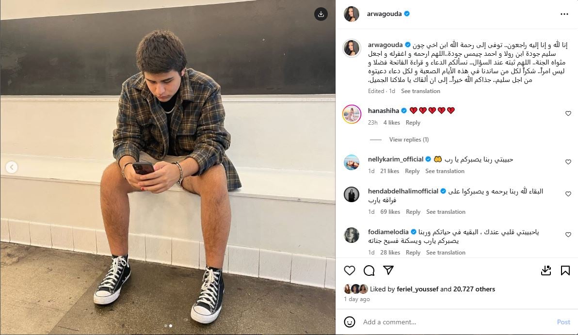 اروى جودة تنعى ابن شقيقها
