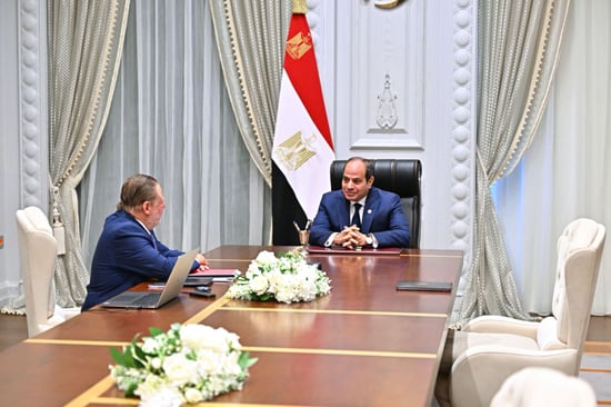 السيد الرئيس عبد الفتاح السيسي مع حسن عبد الله محافظ البنك المركزي (1)