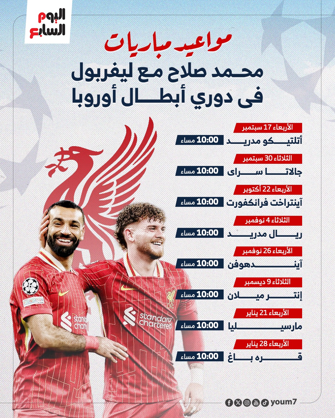 مواعيد مباريات محمد صلاح