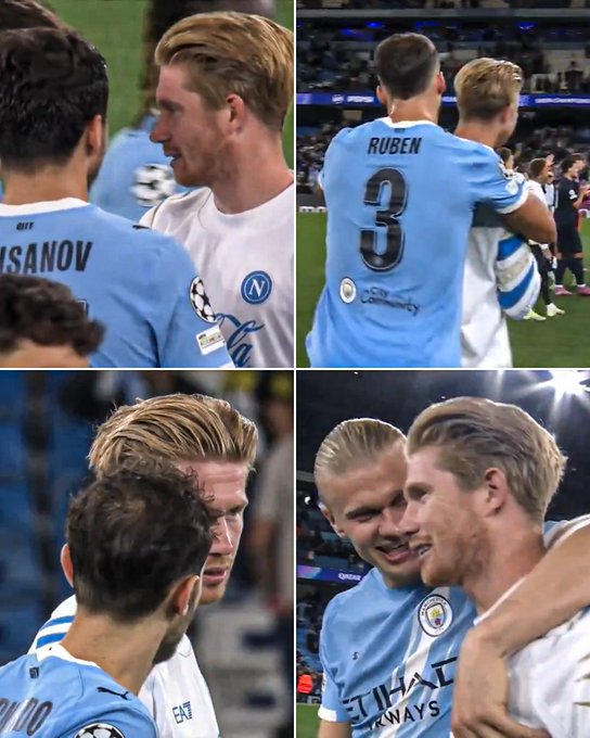 حفاوة من لاعبى مانشستر سيتى بزميلهم السابق دى بروين حفاوة من لاعبى مانشستر سيتى بزميلهم السابق دى بروين