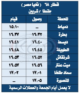 مواعيد القطارات على خط المنصورة بلقاس (2)