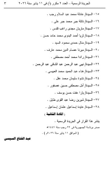 قائمة المعينين بمجلس النواب بقرار جمهورى.. الأسماء كاملة (3)