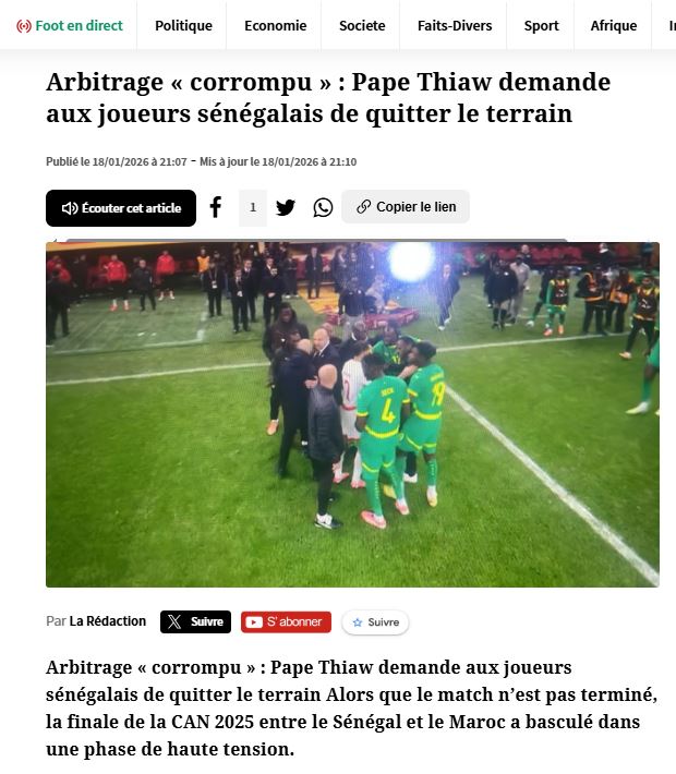 صحيفة سنغالية تهاجم التحكيم فى نهائي أفريقيا